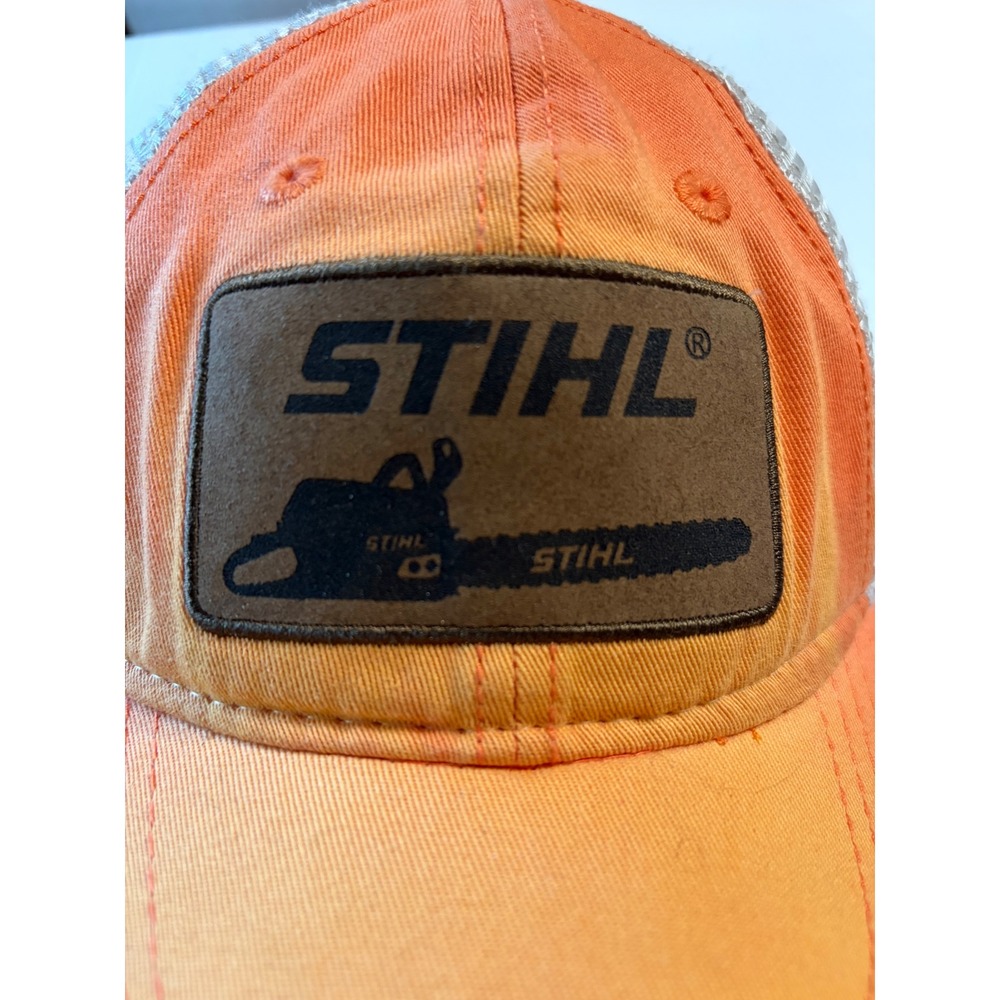 Stihl Outfitters Orange Tan Mesh Trucker Hat Chainsaw Patch Snapback Cap